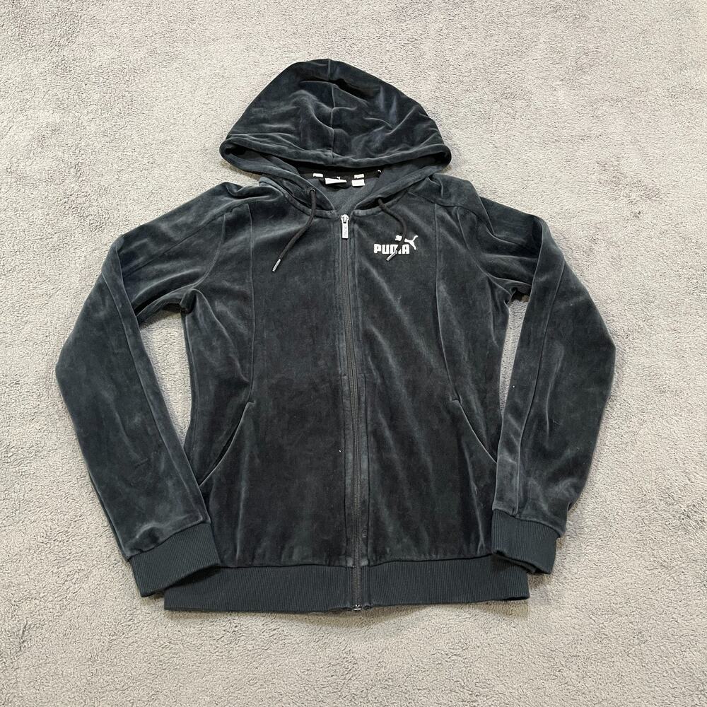 PUMA Black Soft Track Jacket Velour Full-Zip Hoodie Women's Size Small